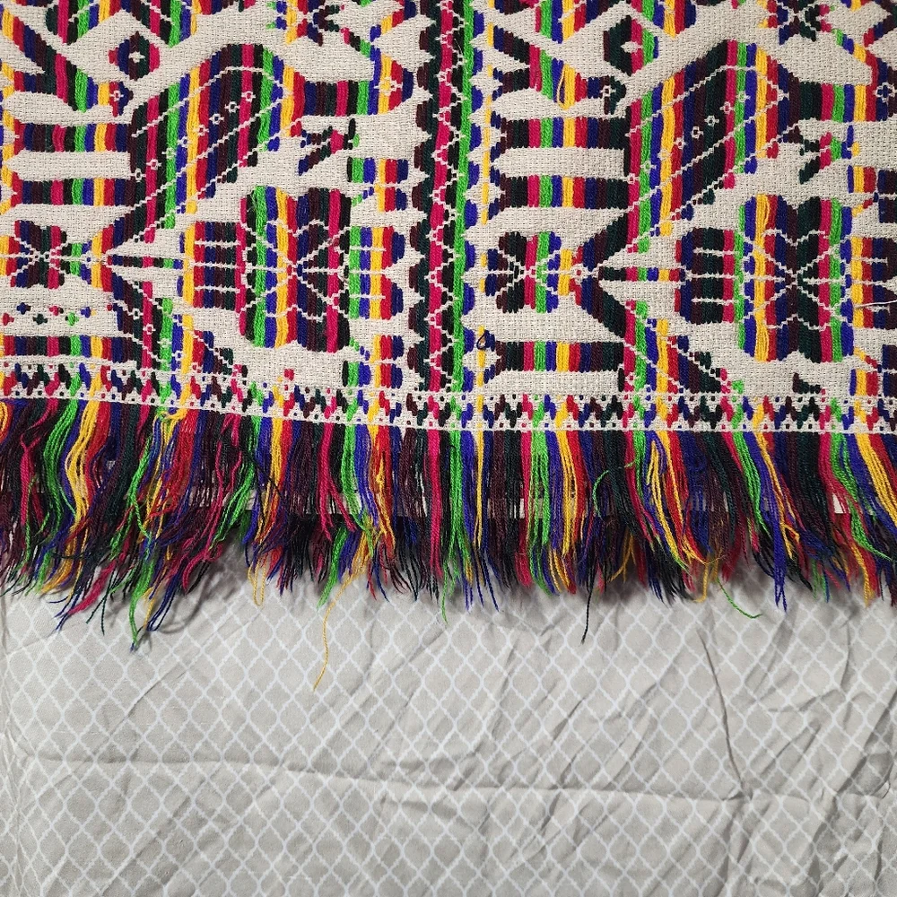 Vintage Mazahua Embroidery Table Runner Mexican Tree of Life Textile Used Great